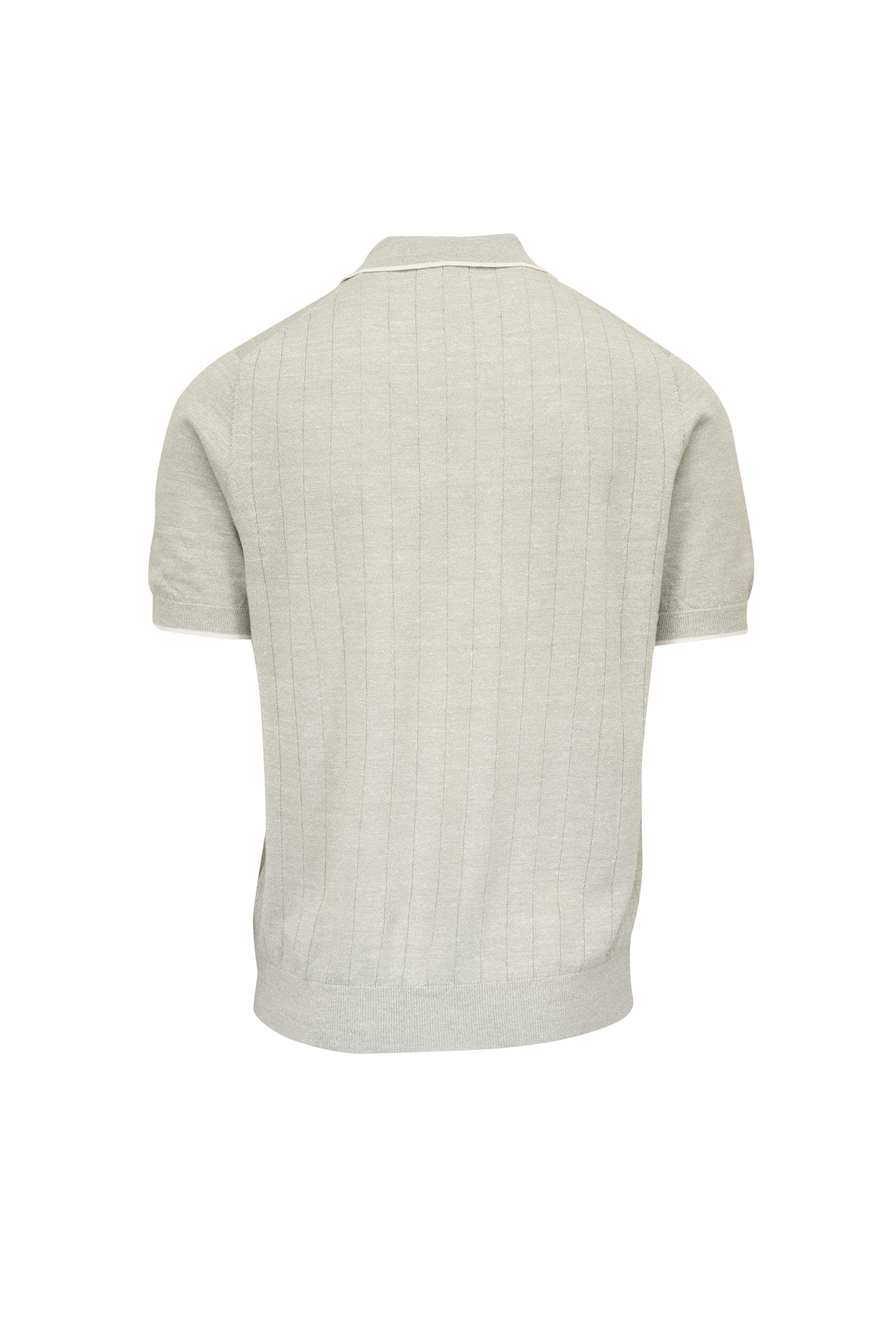 Patrick Assaraf - Moss Green Wool & Linen Knit Polo