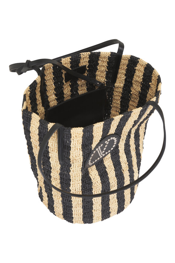 Valentino Garavani VLogo Natural & Black Stripe Raffia Shopping Bag - view 6