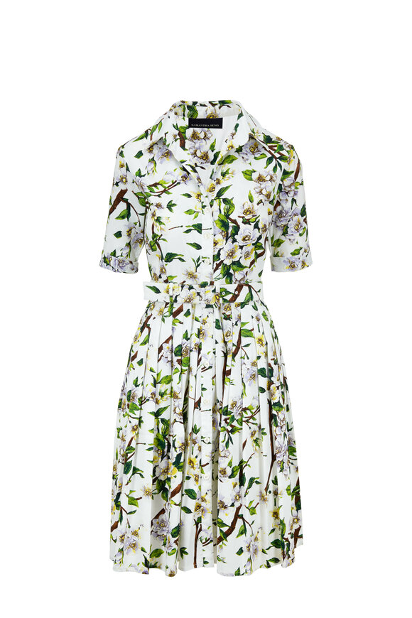 Samantha Sung - Audrey2 Ivory Wood Rose Print Belted Dress