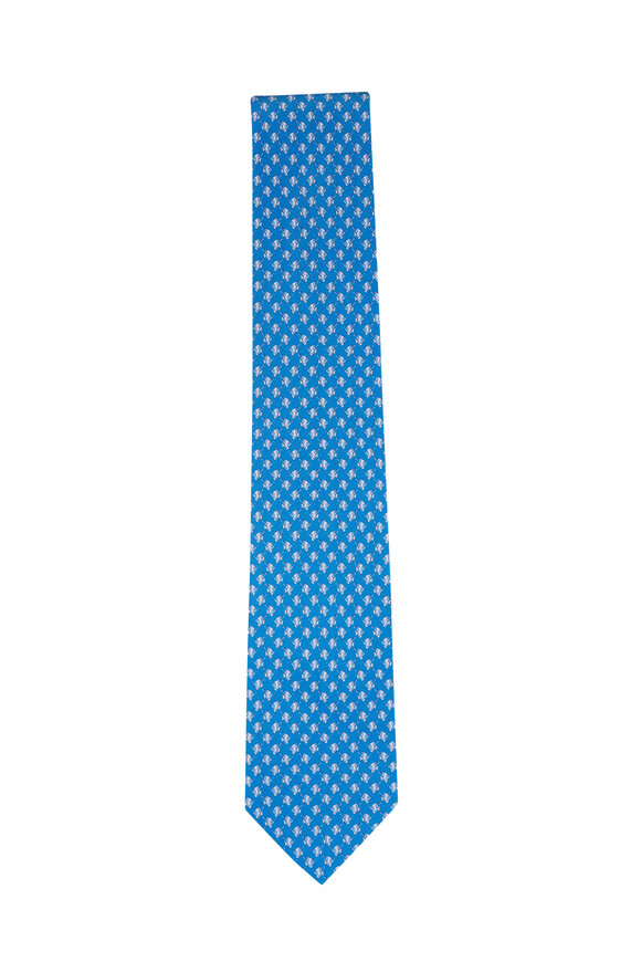 Ferragamo Light Blue Fish Print Silk Necktie - view 1