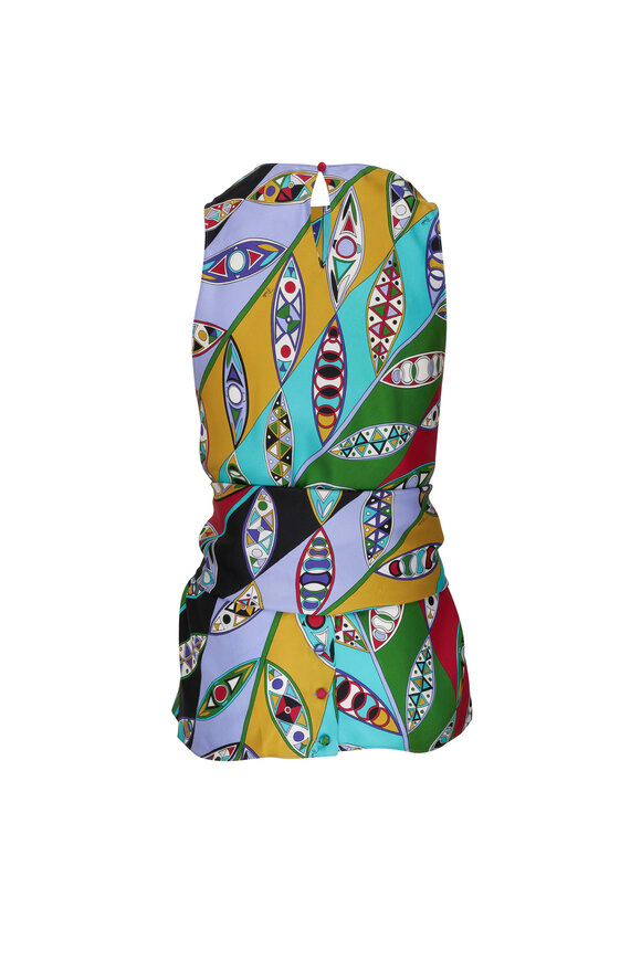 Pucci - Green & Purple Girandole Print Silk Wrap Top