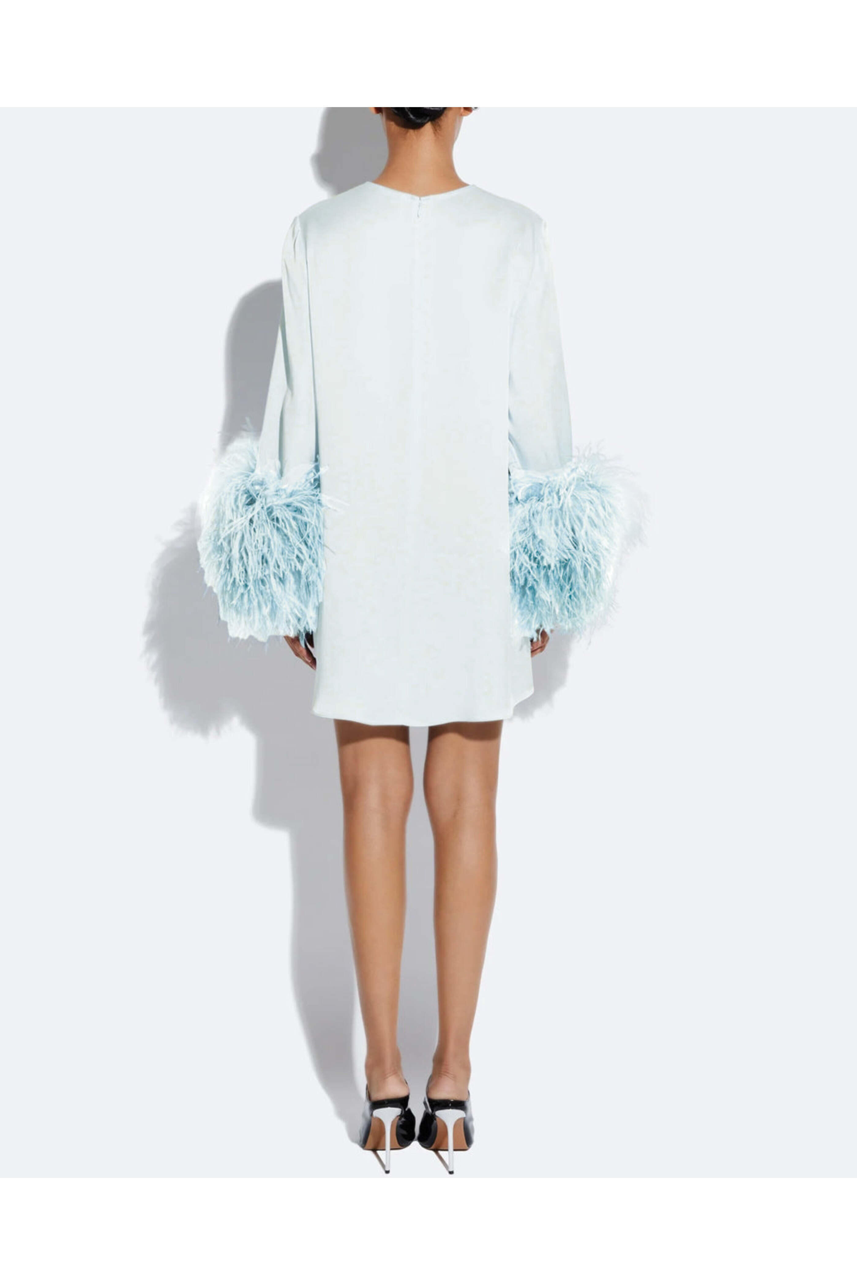 LaPointe - Soft Blue Satin Ostrich Sleeve Shift Dress