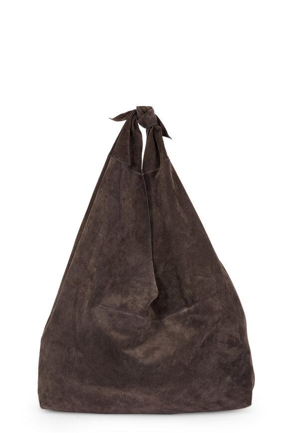 The Row - Bindle Coal Suede Knotted Large Hobo Bag