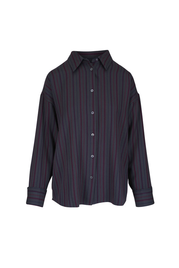 The Elder Statesman Granite Multi Cashmina Stripe Boxy Button Up Shirt