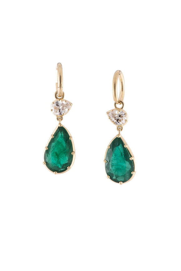 Sylva & Cie Diamond & Emerald Drop Earrings - view 1