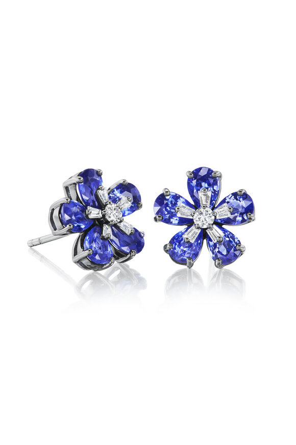 Nam Cho 18k Blue Sapphire Diamond Wildflower Stud Earrings - view 1