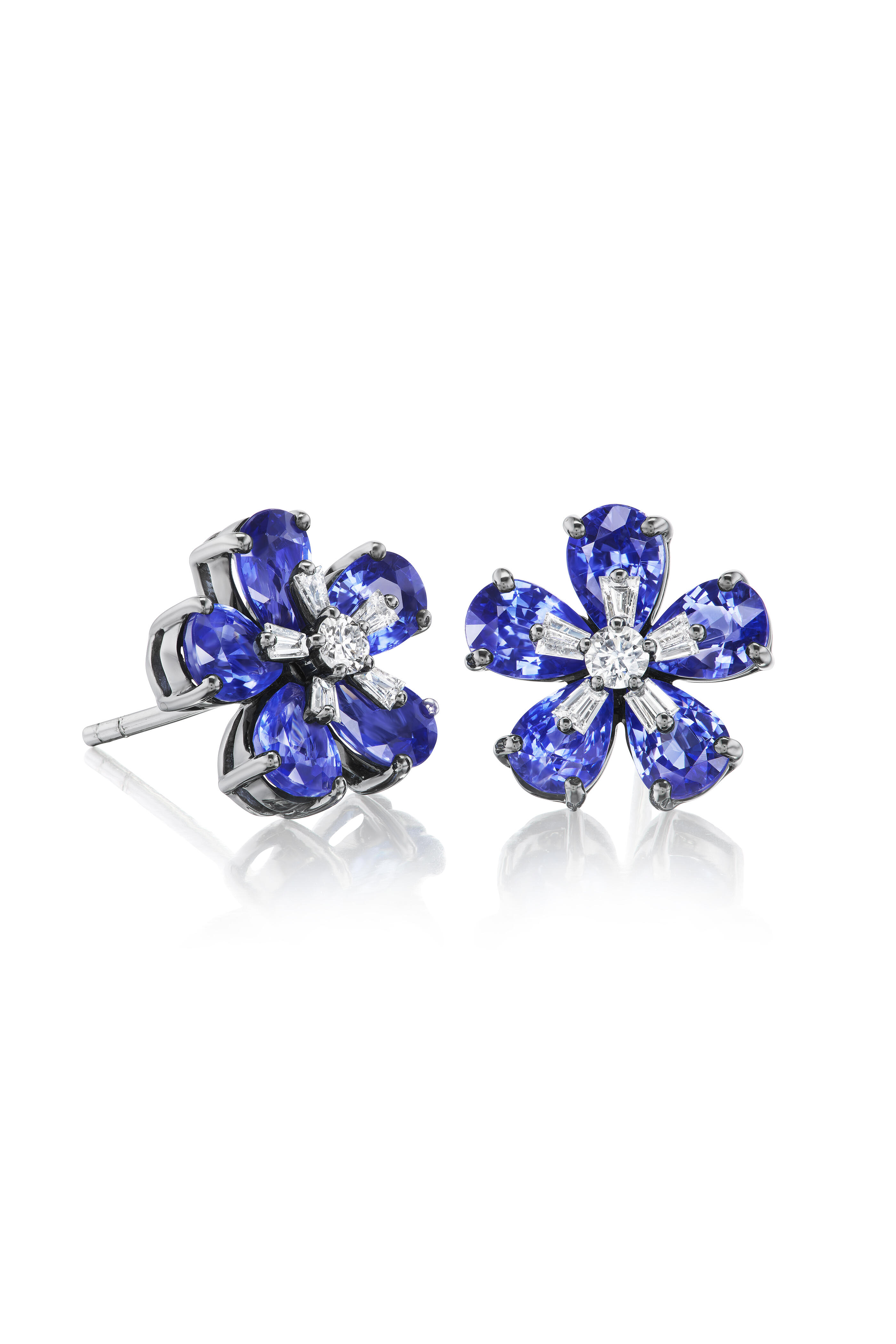 Nam Cho - 18k Blue Sapphire Diamond Wildflower Stud Earrings