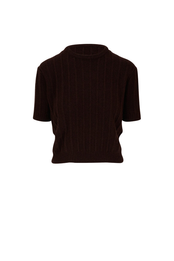 Khaite - Esmerelda Rosewood Cashmere Short Sleeve Sweater