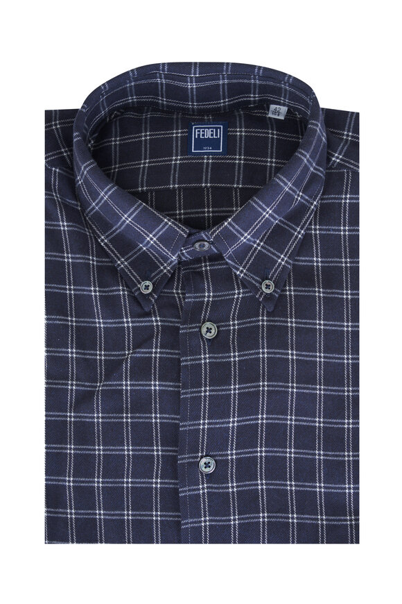 Fedeli Alberto Navy Check Soft Flannel Sport Shirt - view 1