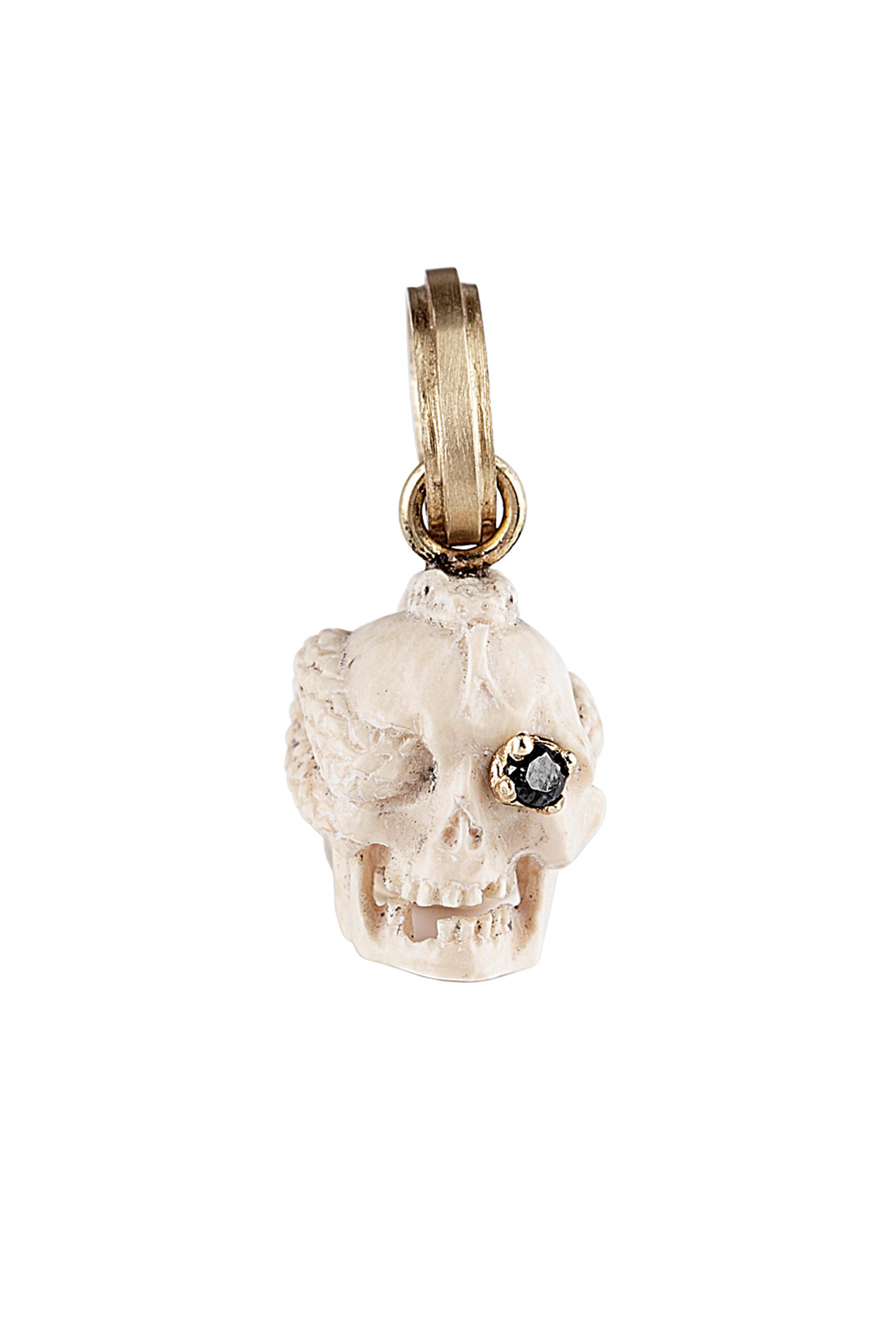 Sylva & Cie - 18K Yellow Gold Diamond Skull & Snake Pendant