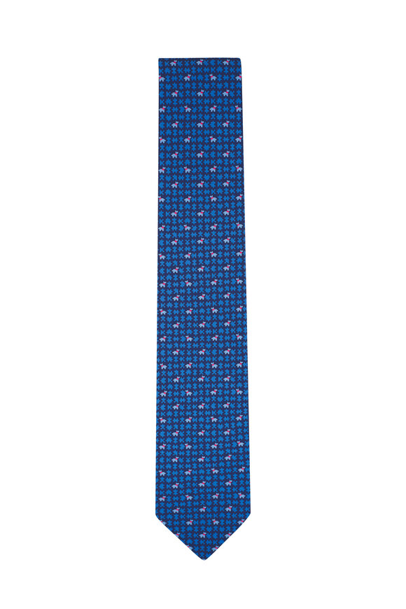 Ferragamo - Navy Scottie Dog Print Silk Necktie