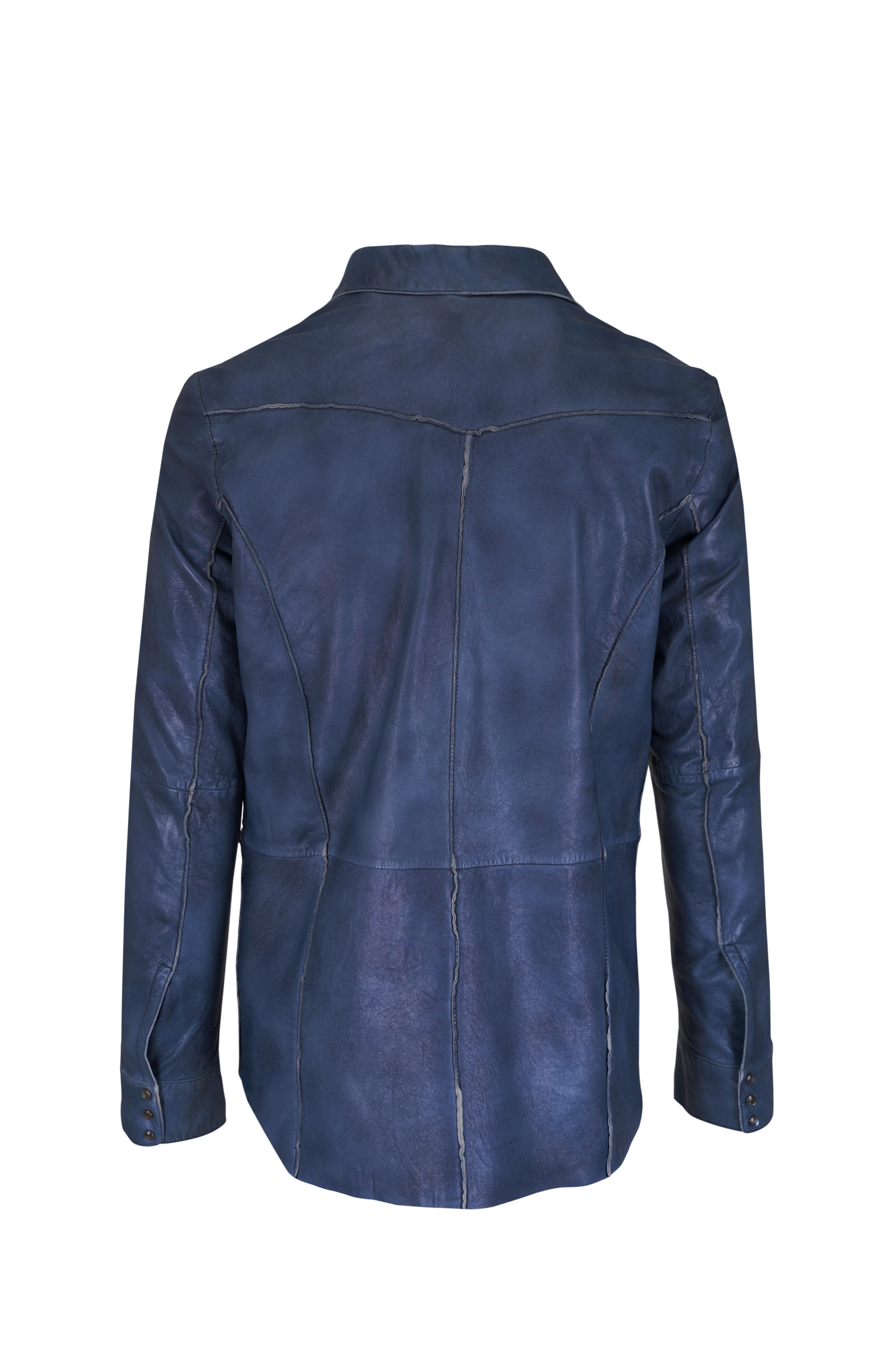 Gimos - Blue Distressed Leather Over Shirt