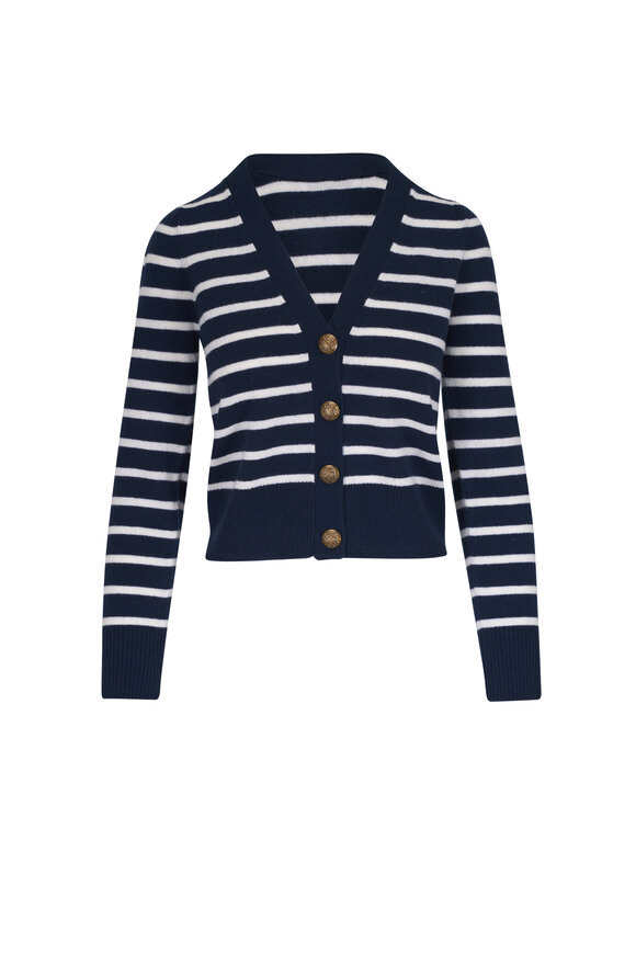 Veronica Beard Solene Navy & Ivory Stripe Cashmere Cardigan