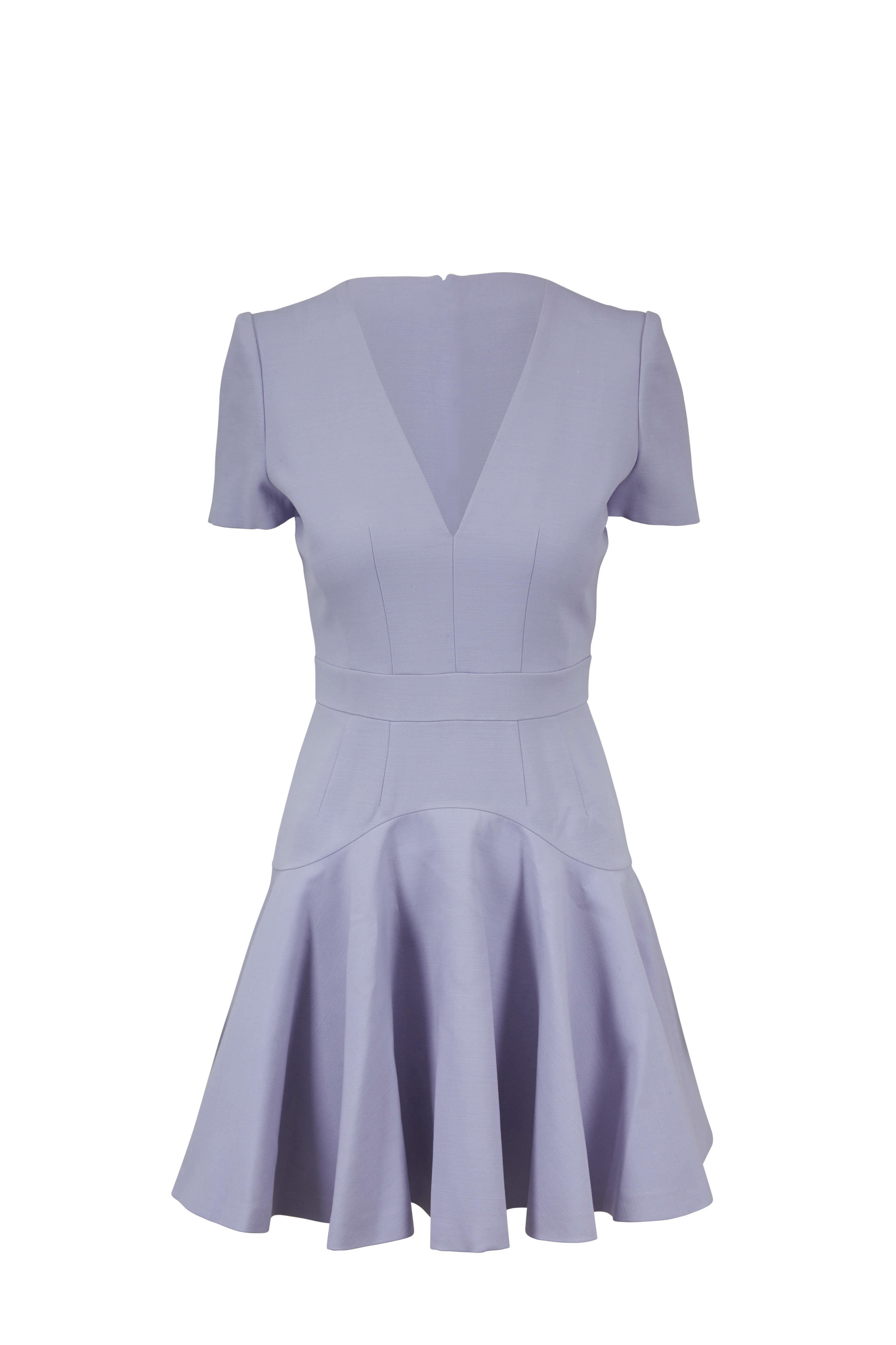 McQueen - Lilac Fluted Hem V-Neck Mini Dress