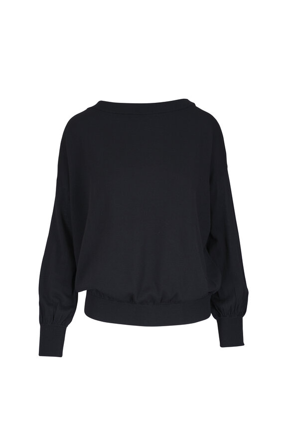 Akris Punto Black Off-The-Shoulder Wool Knit Sweater