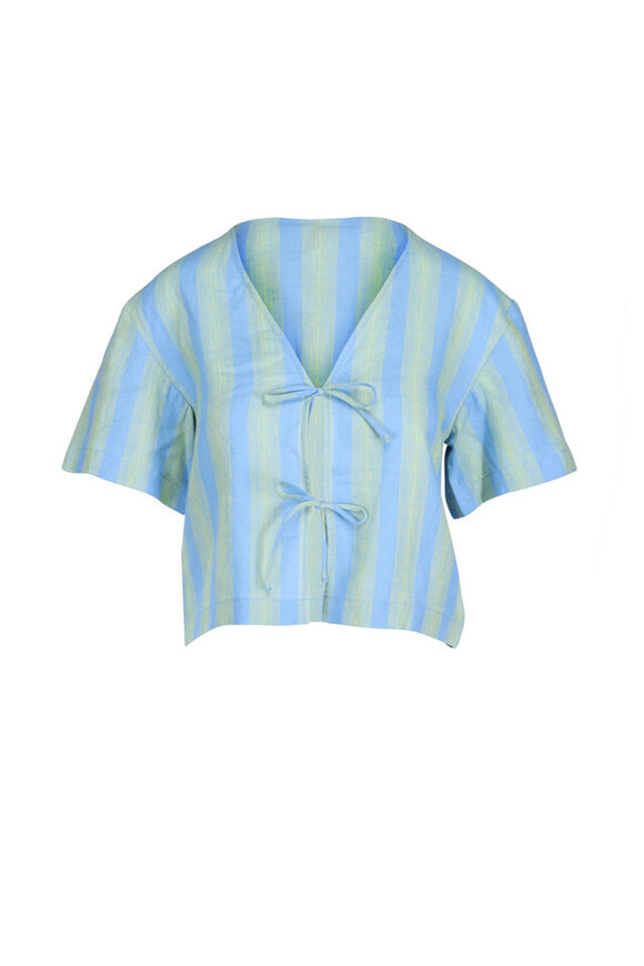 Staud Ava Seaport Stripe Linen Tie Top - view 1
