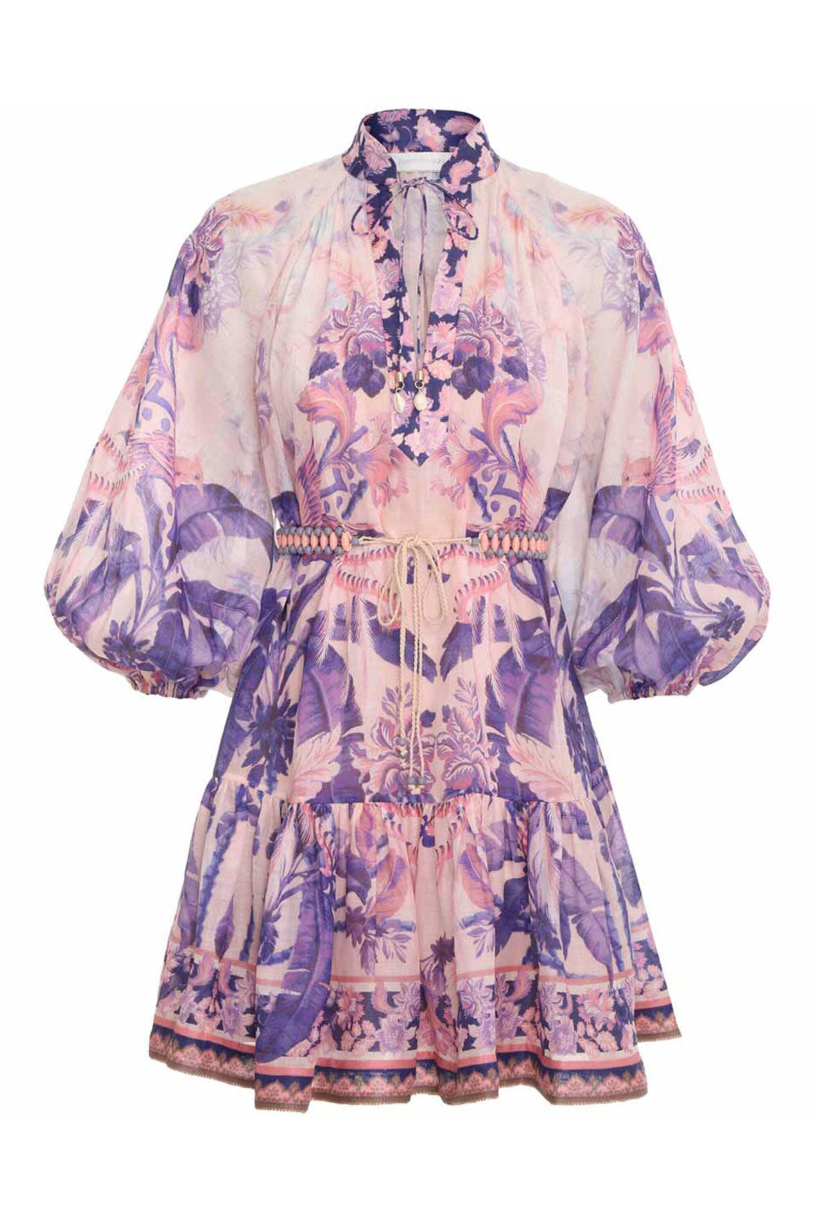 Zimmermann - Purple Palm Lyre Billow Mini Dress | Mitchell