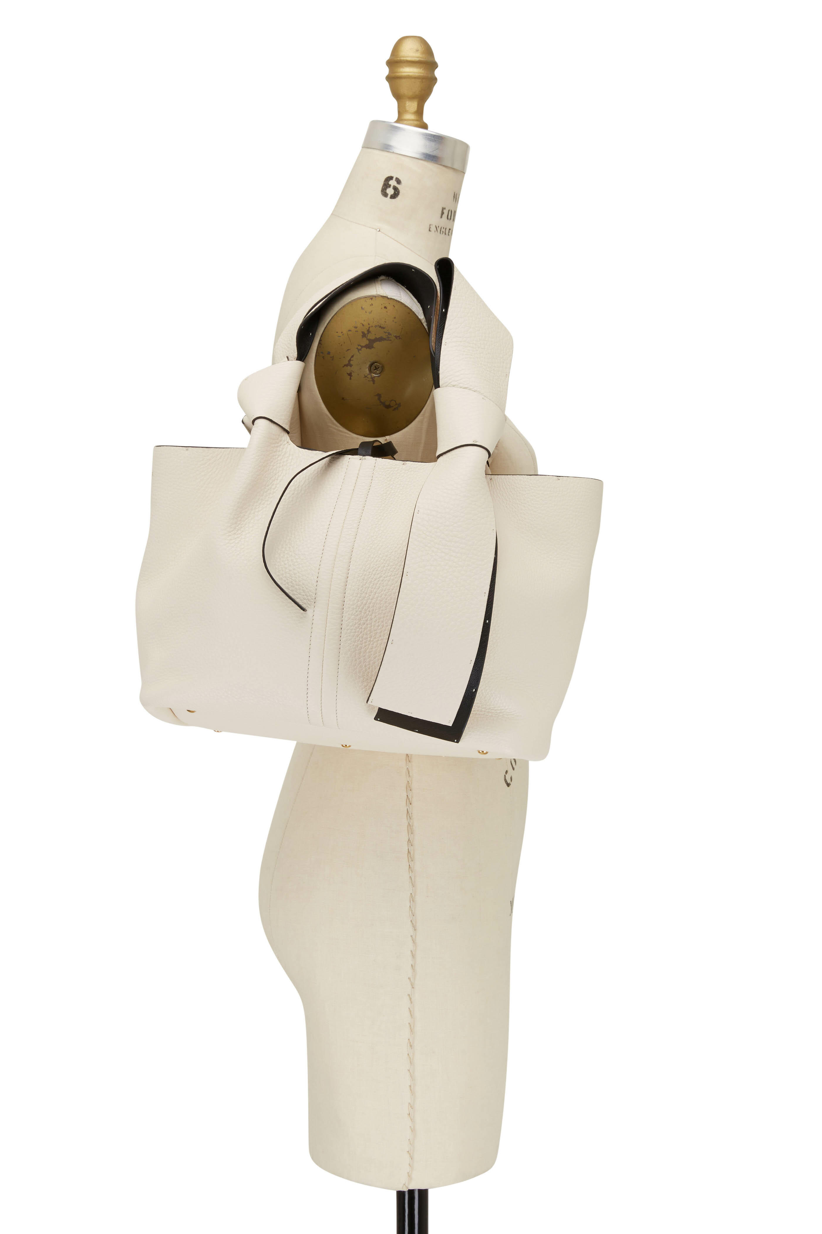 Valentino Garavani - Atelier Ivory Small Leather Tote with Bow