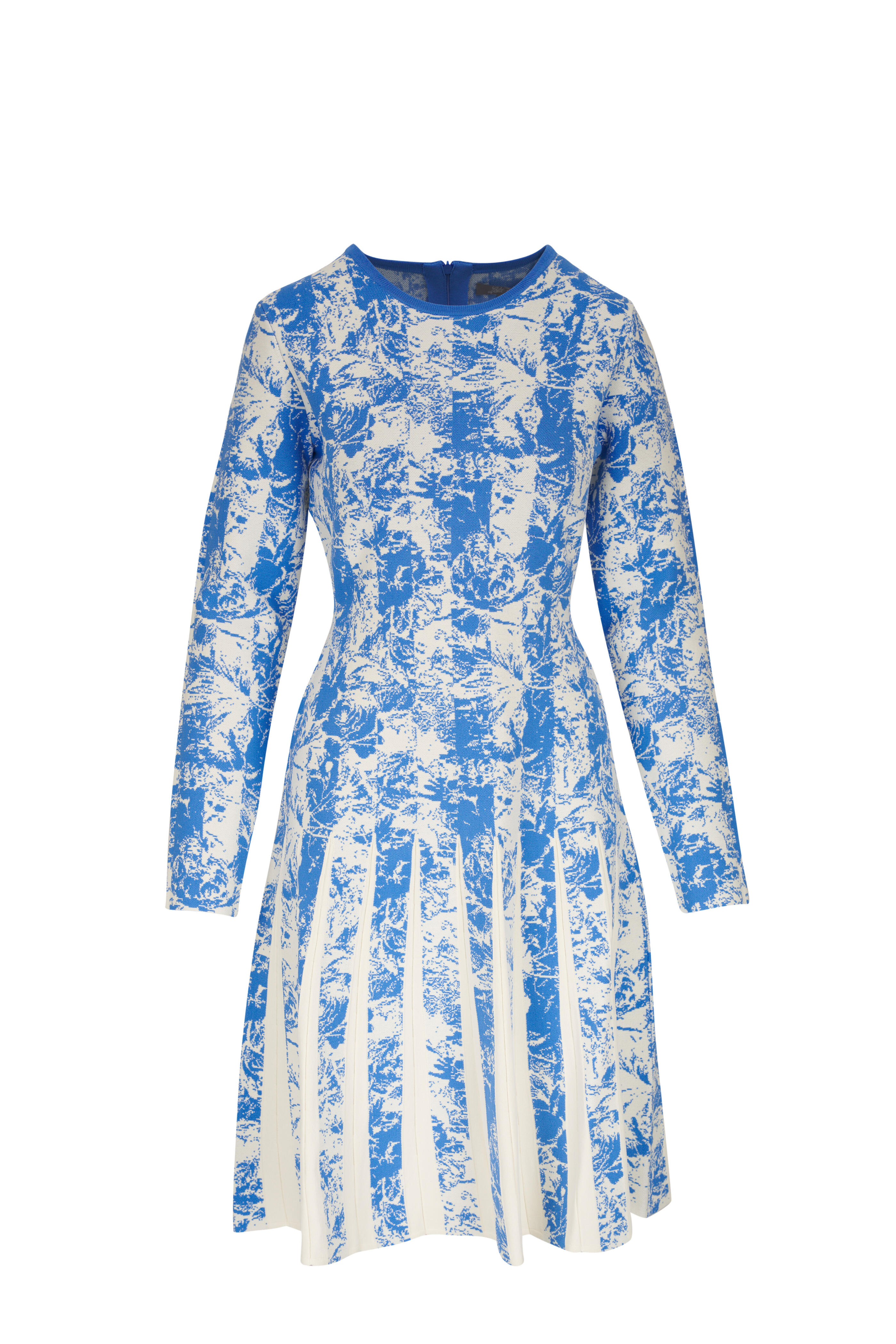 Lela Rose - Oxford Blue Jacquard Knit Pleated Dress