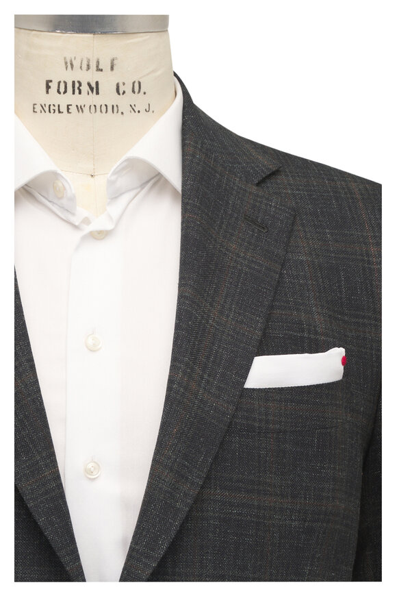 Kiton Olive Green & Brown Wool Plaid Sportcoat