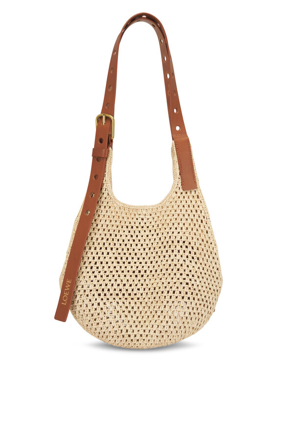 Loewe Small Punch Hole Raffia & Leather Hobo Bag