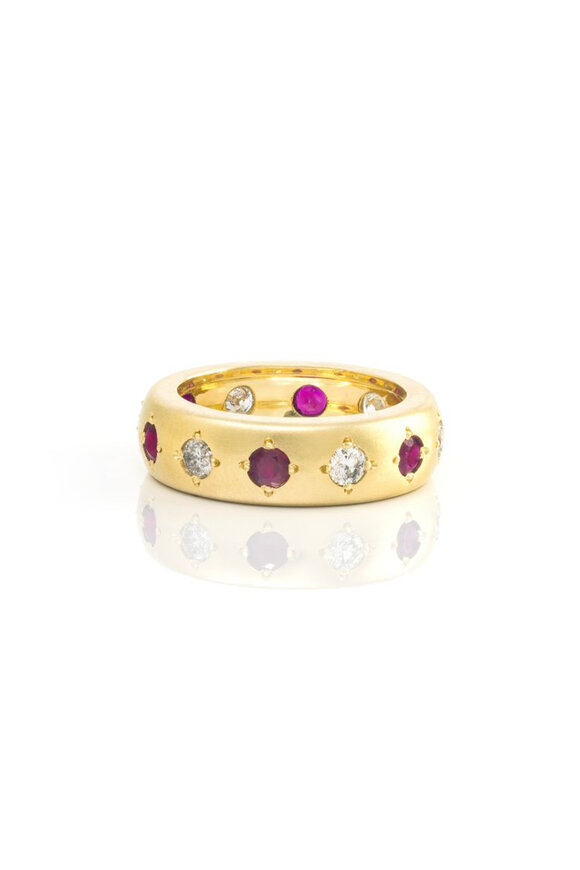 Jenna Blake 18k Yellow Gold Ruby & Diamond Gypsy Band