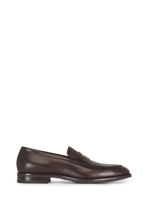 Santoni Gregor Dark Brown Leather Loafer - view 3