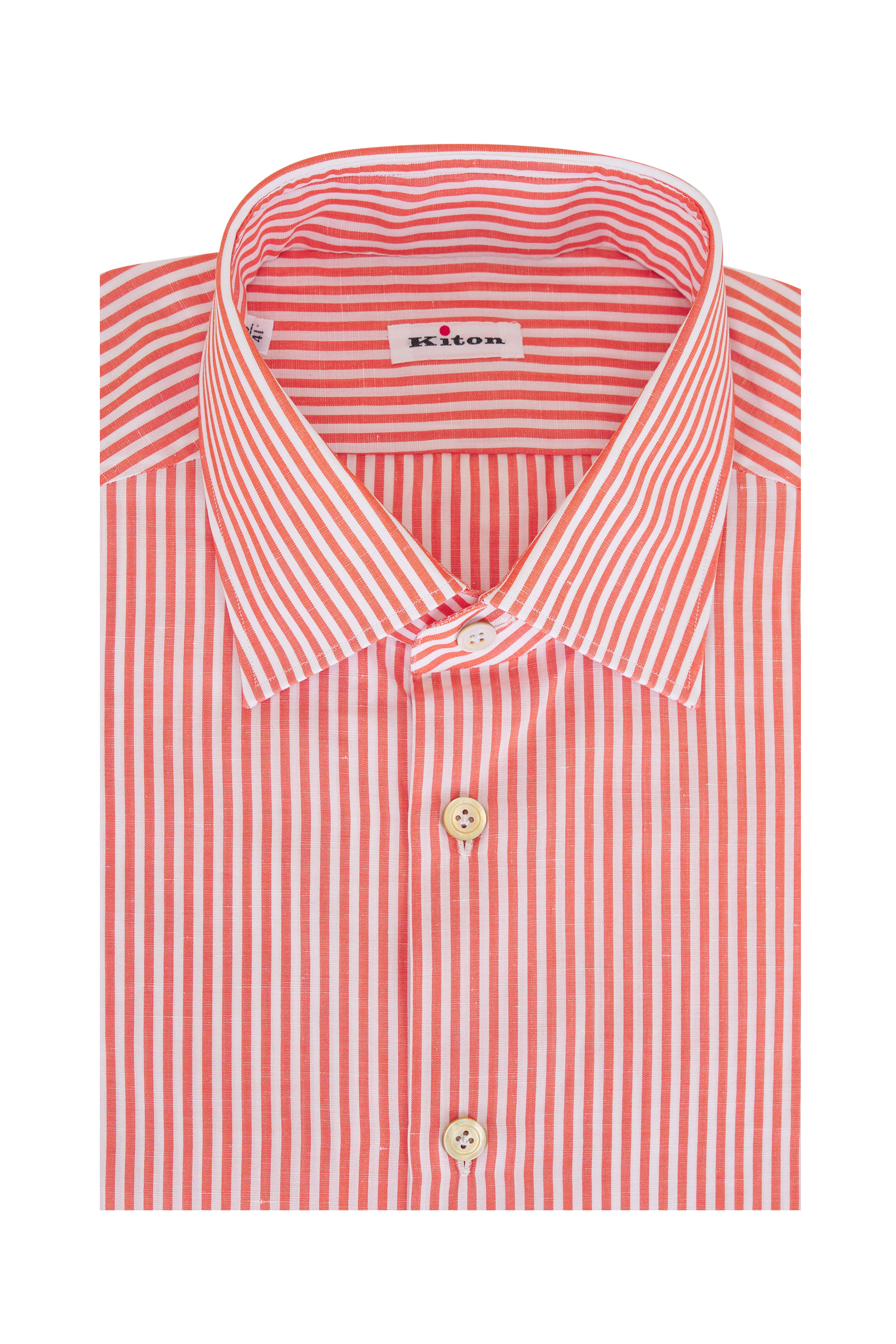 Kiton - Orange Stripe Cotton & Linen Sportshirt - view 1