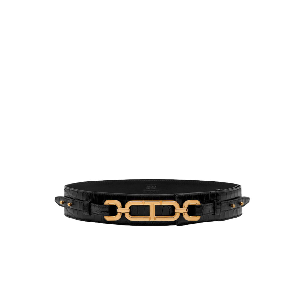 Tom Ford - Stamped Crocodile Whitney Waist Belt in Black