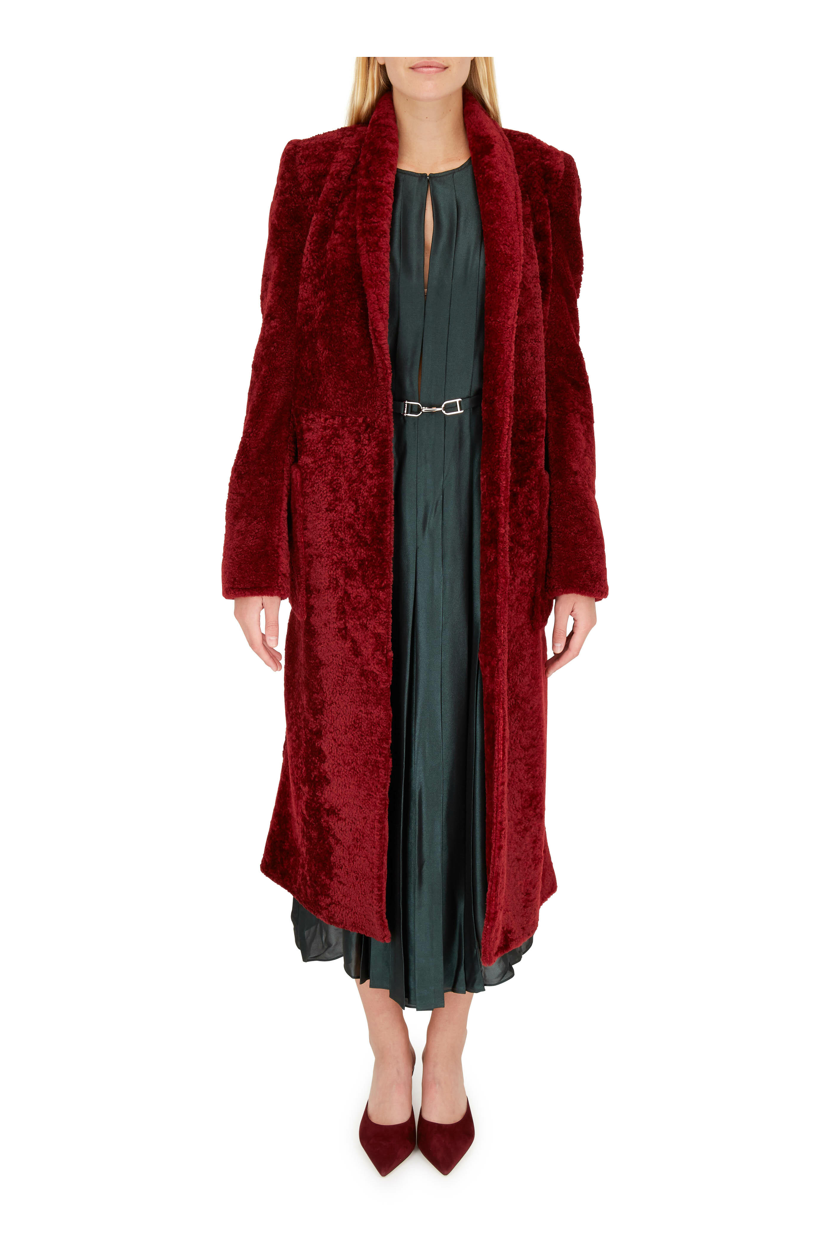 LaPointe - Red Shearling Shawl Collar Coat