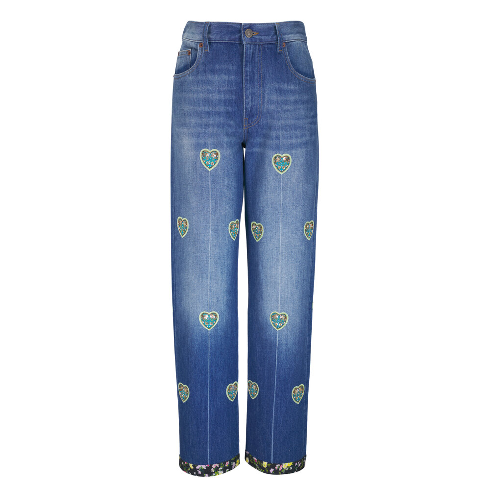 Valentino - Medium Blue Heart Embroidered Jean | Mitchell Stores