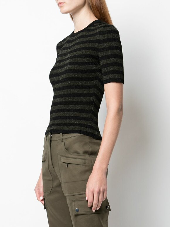 Michael Kors Collection - Black & Spruce Metallic Striped Knit T-Shirt