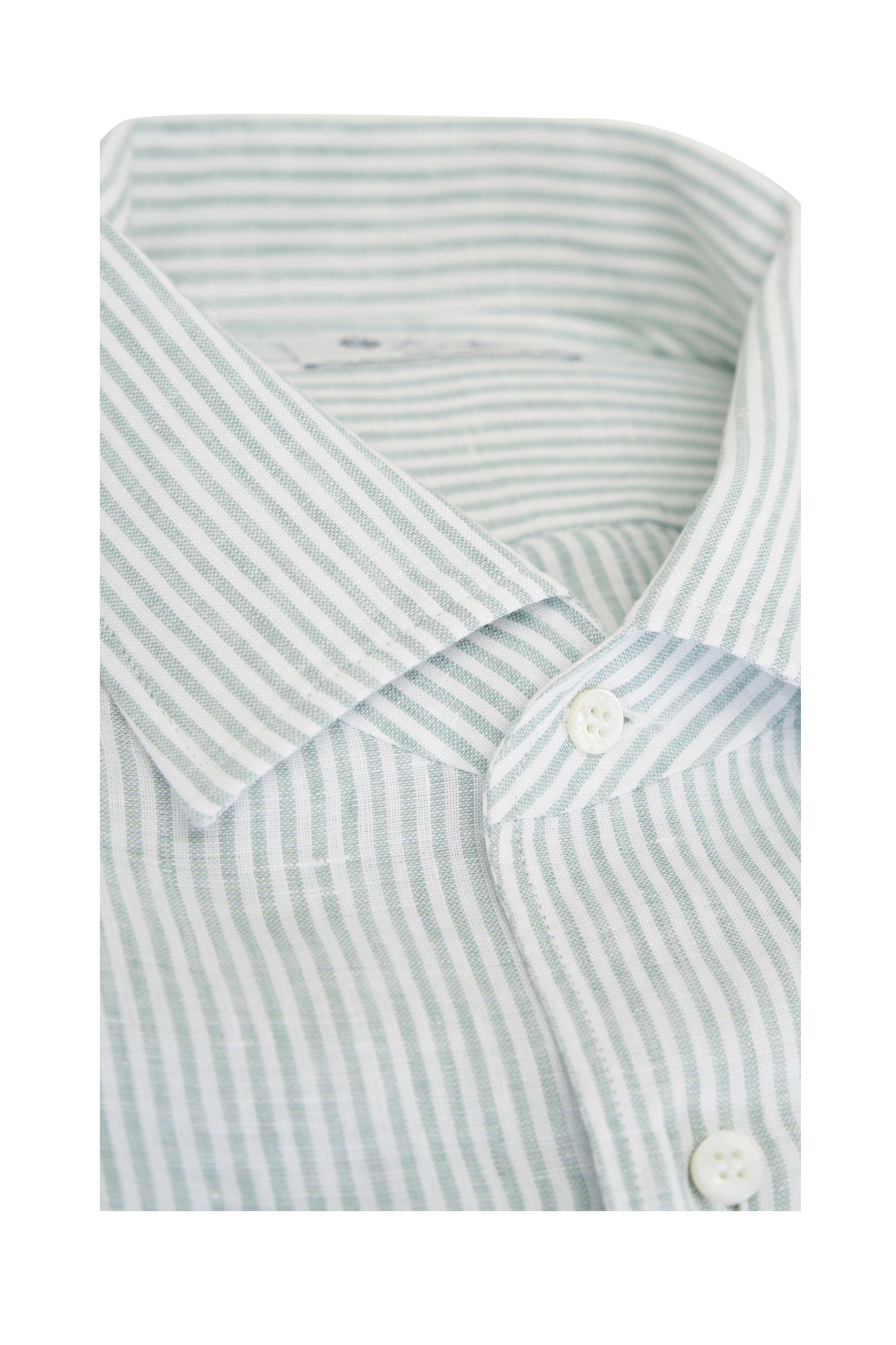 Loro Piana - Raffaele Green & White Stripe Linen Sport Shirt