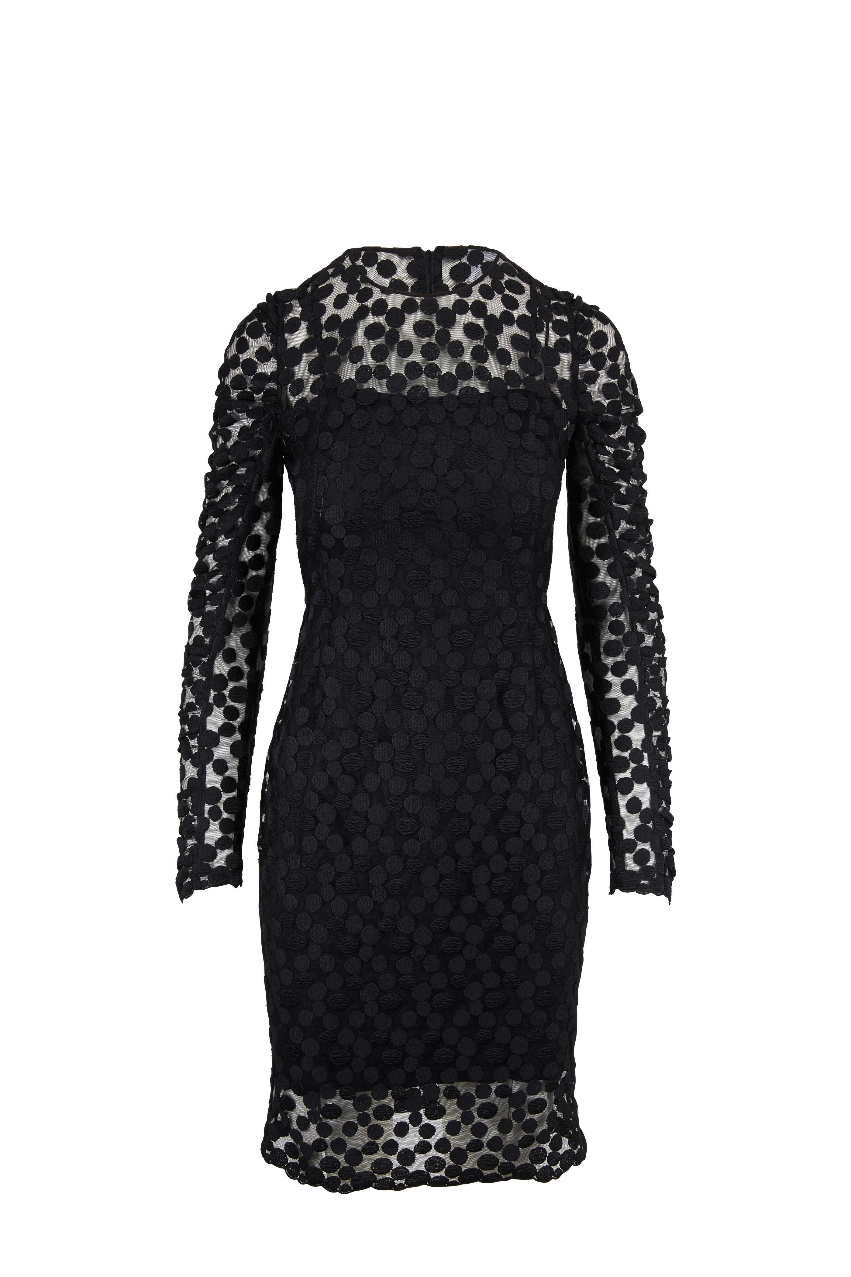 Akris Punto - Black Tulle Dot Embellished Ruffle-Sleeve Dress