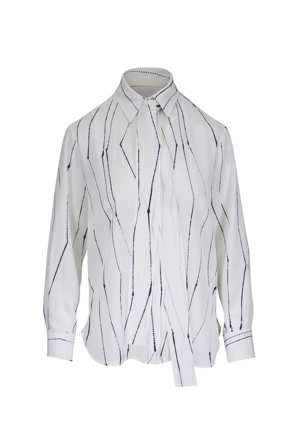 Kiton Blue & White Stripe Silk Blouse