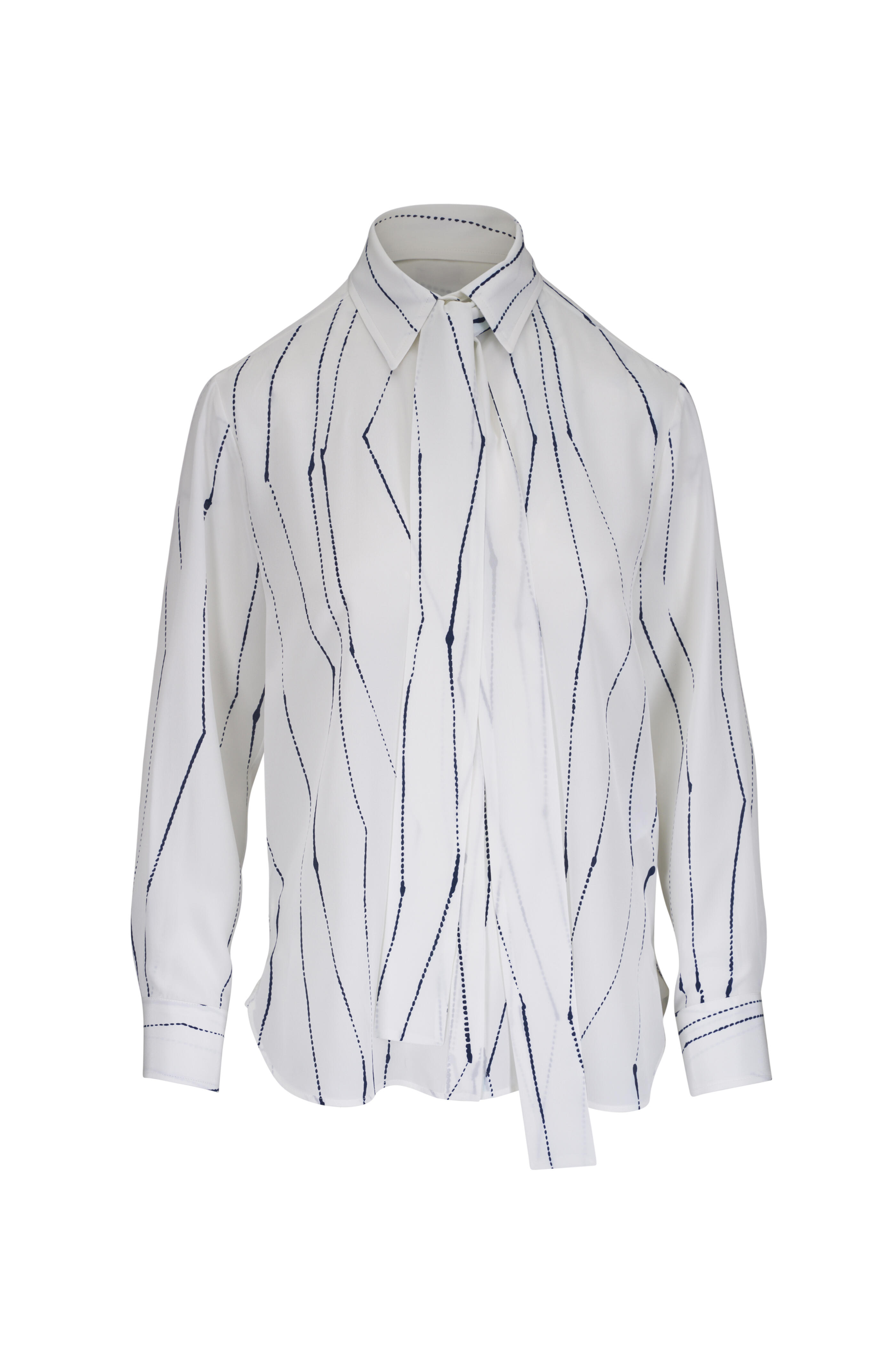 Kiton - Blue & White Stripe Silk Blouse