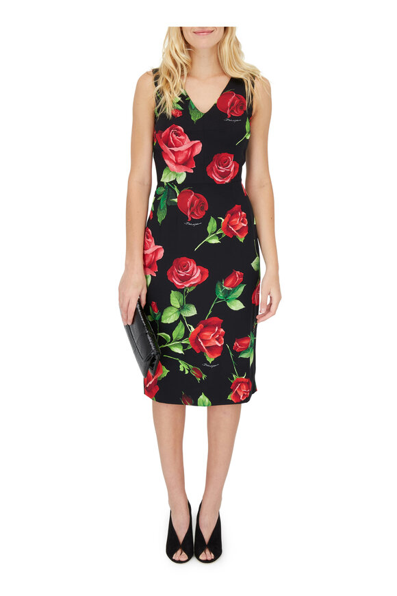 Dolce & Gabbana - Black & Red Rose Sleeveless Sheath Dress