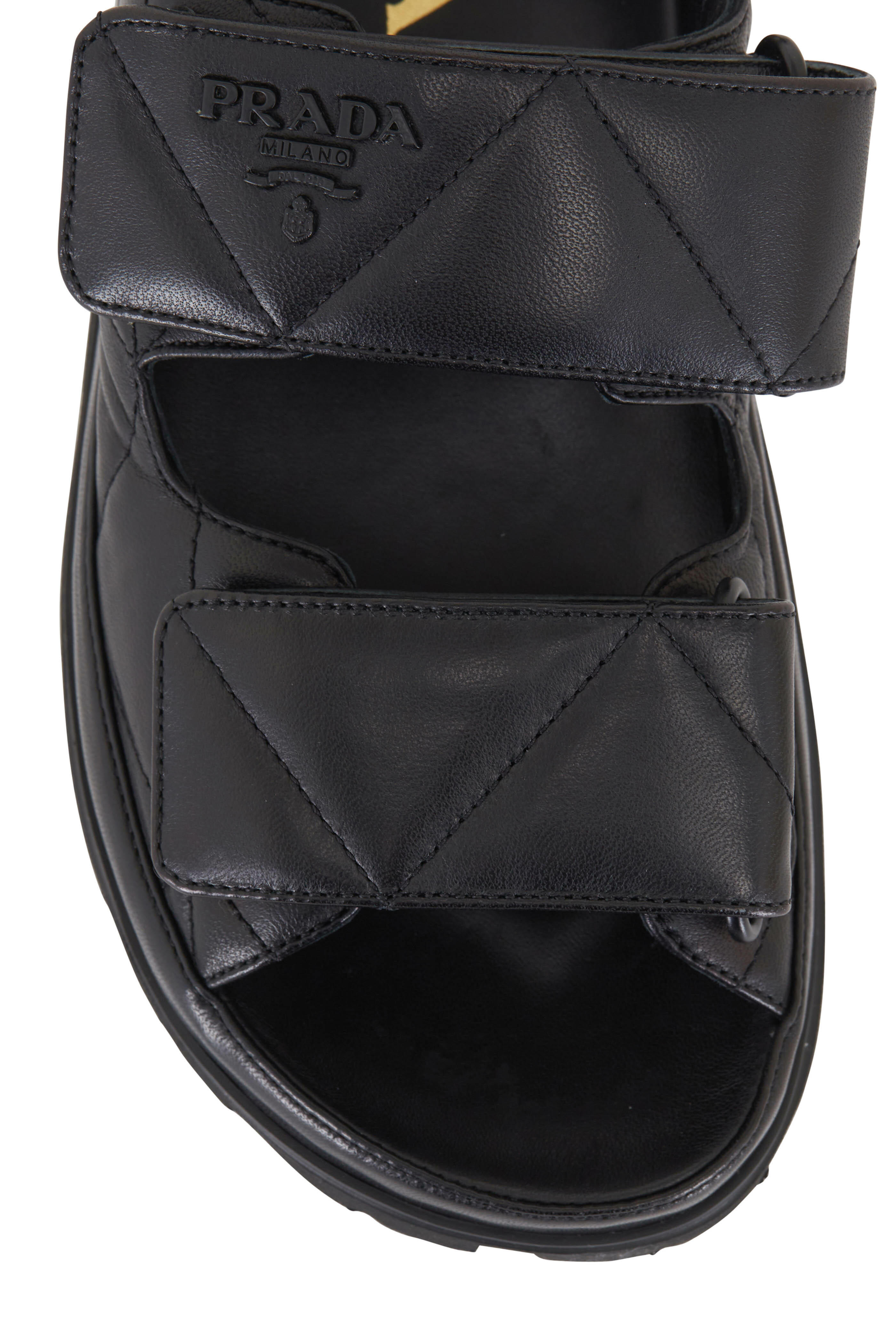 Prada - Black Padded Leather Double Strap Sandal, 20mm