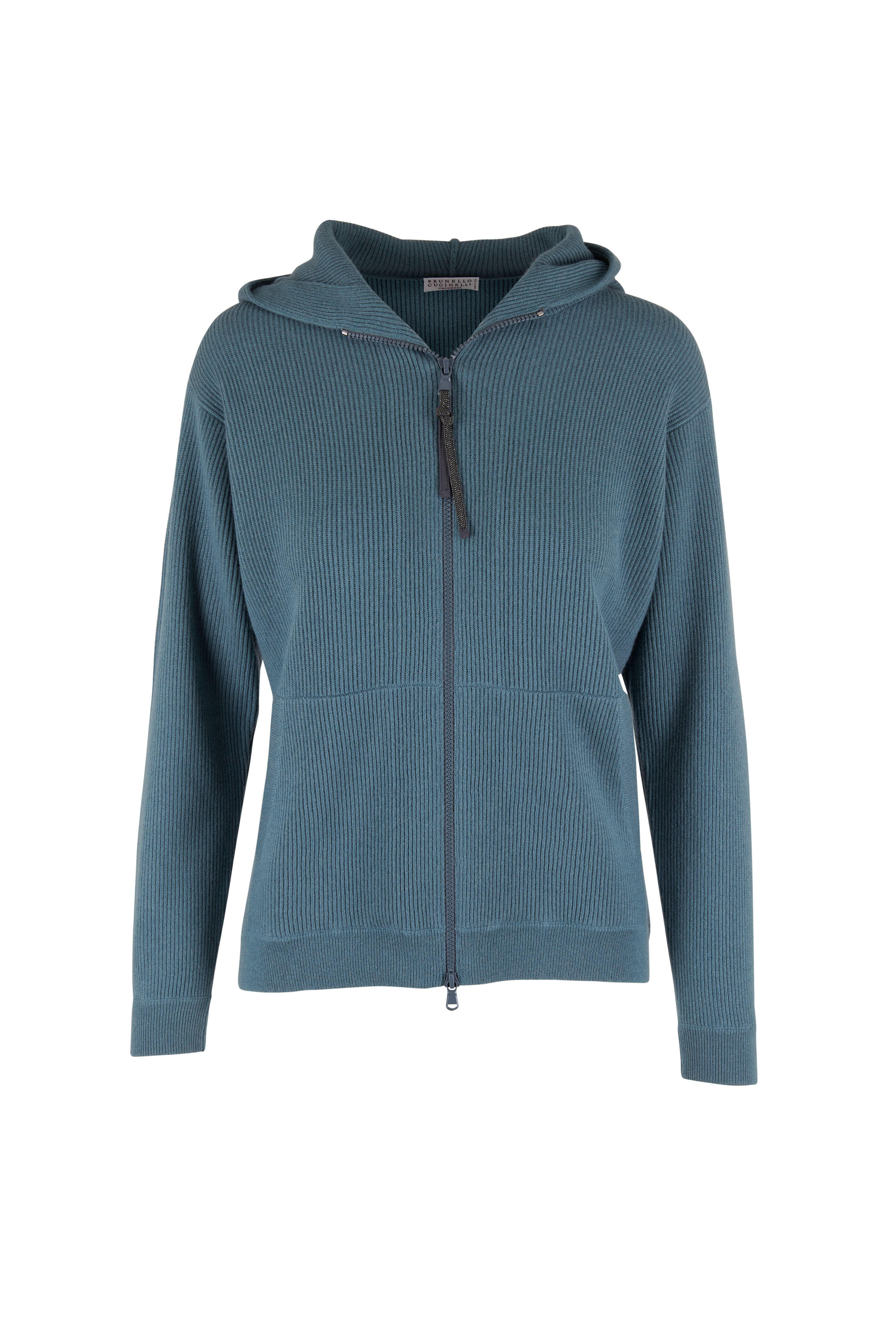 Brunello Cucinelli - Green English Rib Cashmere Front Zip Hoodie