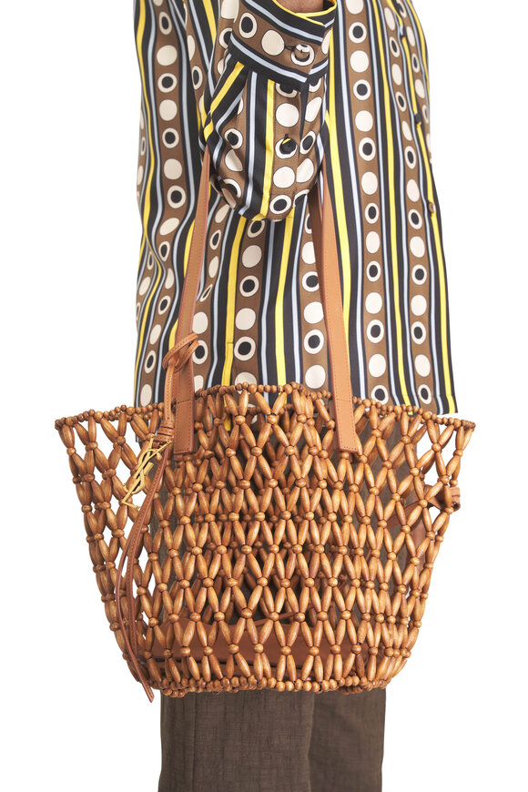 Saint Laurent Small Panier Woven Wood Bead Tote - view 2