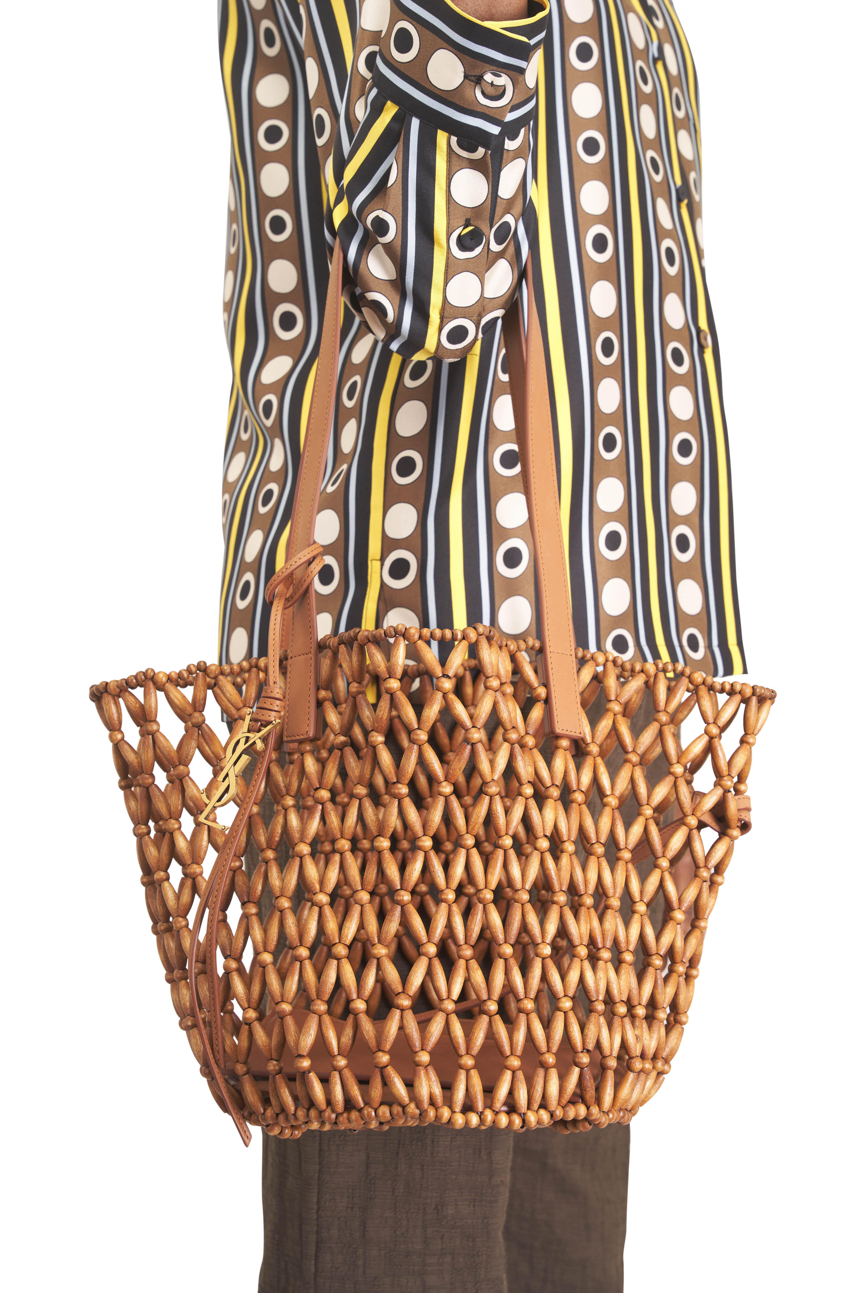 Saint Laurent - Small Panier Woven Wood Bead Tote - view 2