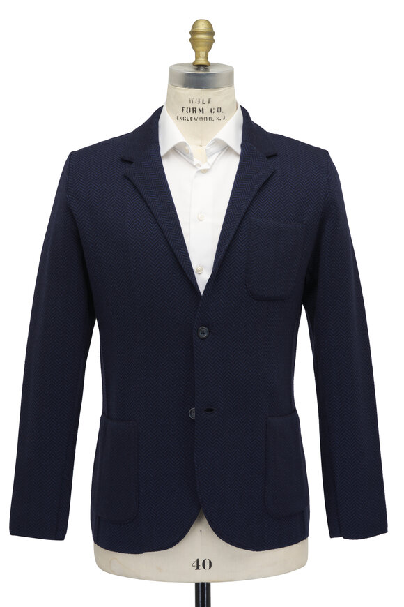 Patrick Assaraf - Chevron Knit Navy Wool Sportcoat