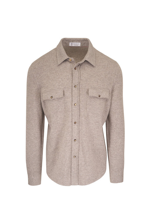 Brunello Cucinelli Stone Western Wool, Cashmere & Silk Overshirt - view 1