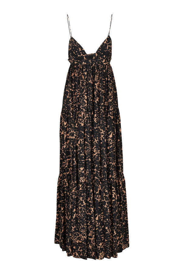 Michael Kors Collection Suntan Tiered Maxi Silk Dress 