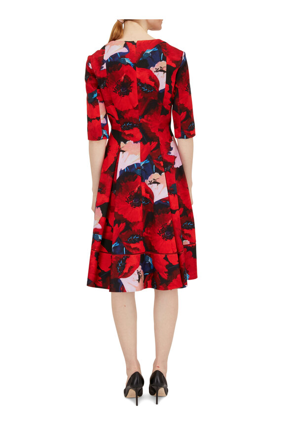 Talbot Runhof - Red Poppies Cotton Piqué Dress 