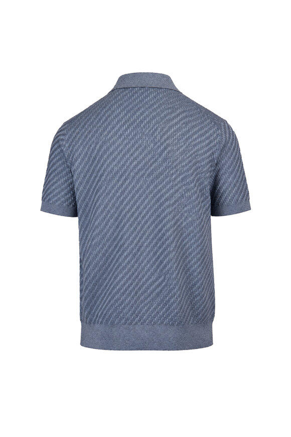 Brioni Dusty Blue Trama Weave Polo - view 3