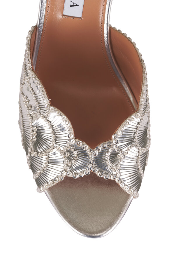 Aquazzura Ce Soir Silver Beaded Mule, 75mm - view 5