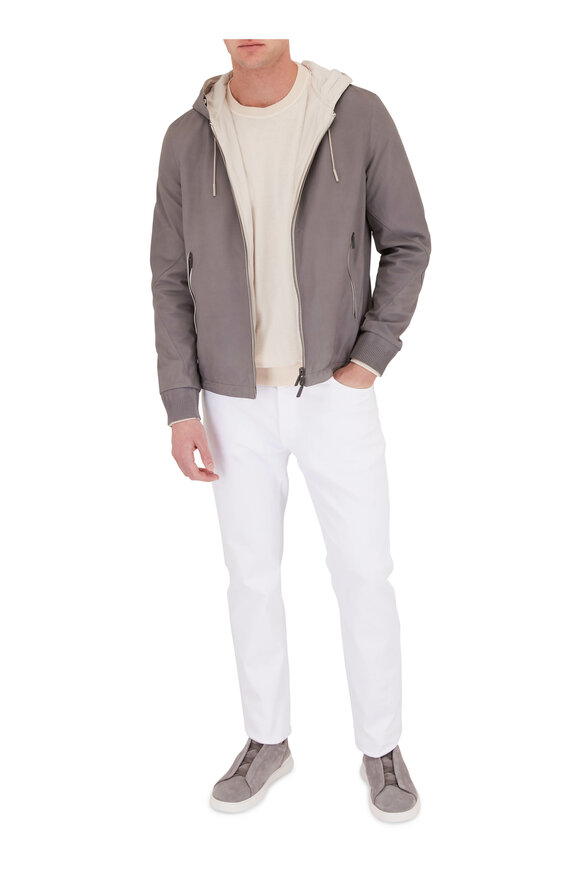 Zegna - Light Gray Leather & Nylon Reversible Jacket