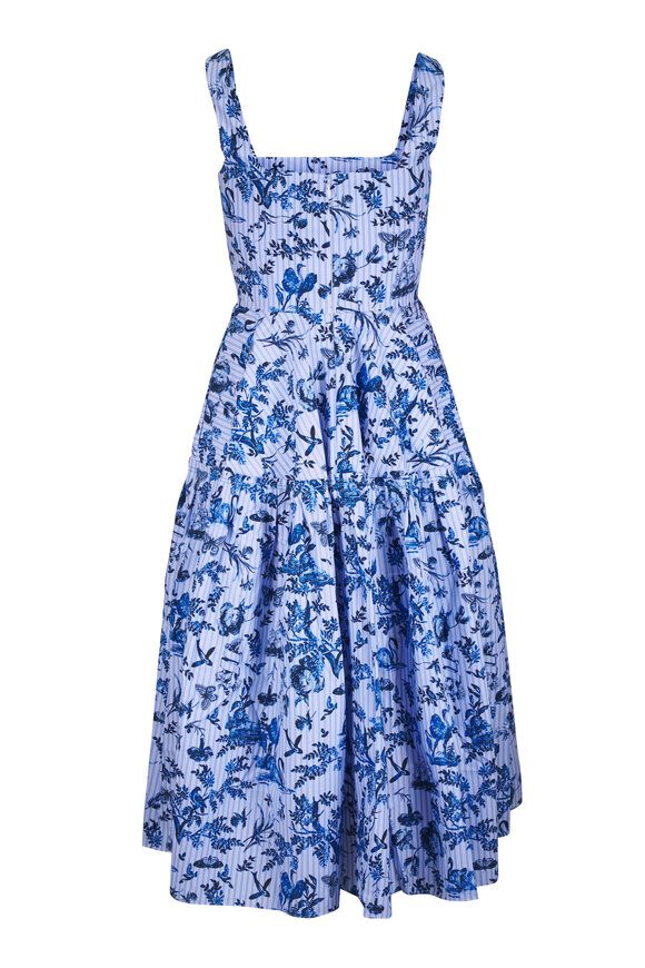 Erdem Blue & White Floral Stripe Poplin Midi Dress - view 3