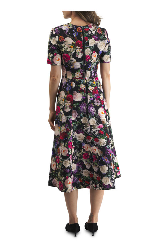 Adam Lippes - Eloise Black Floral Wool & Silk Midi Dress 